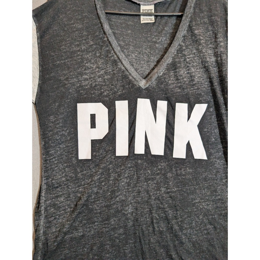 Victoria's Secret PINK short‎ sleeve V-neck burnout tee in black and white - Picture 2 of 8